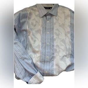 Nat Nast Luxury Originals Men's Button Down Blue Pinstriped/white Jacquard XL